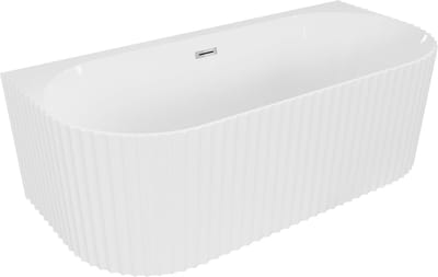 Mexen Sella vrijstaande tegen de muur geribbelde badkuip 170 x 80 , wit glans, chromen overloop - 52711708000-01
