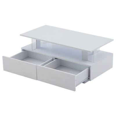 Witte LED-salontafel met opbergfunctie, acryl LED-salontafel, bijzettafel, rechthoekige salontafel met dubbele laag en bediening via Bluetooth-app voor mobiele telefoons, geschikt voor feesten en kantoren
