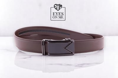 Bruine lederen riem zonder gaatjes met automatische gesp voor heren ( Model L003 )