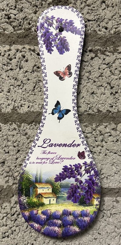 Decoratieve wanddecoratie "Lepel + lavendel" - meerkleurig - hoogte 28 x 10 x 1 cm - keramiek - Woonaccessoires