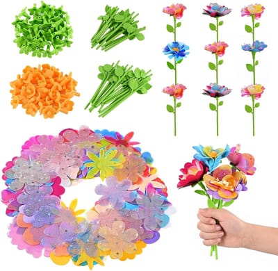 Stoffen Boeket - DIY Bloemen Maken Knutselset - Zonder Lijm - DIY Bloemenpret - Bloemen Knutselset voor Kinderen - Poke Art Speelgoed Kweekset - Creatieve Knoeivrije Cadeauset - voor Meisjes en Jongens van 4-12 Jaar - Multi