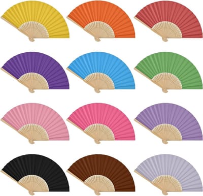 Kleurige Vouwfans Set van 12, Handgeblazen Vijfhoekige Vouwfans, Ideaal voor Bruiloften, Feesten en DIY Projecten, 21x2.8x1cm