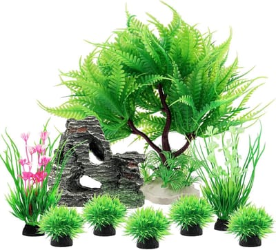 Natuurlijke uitstraling met 9 stuks groene kunstplanten voor aquariumdecoratie, perfect voor visbakken en aquatanks
