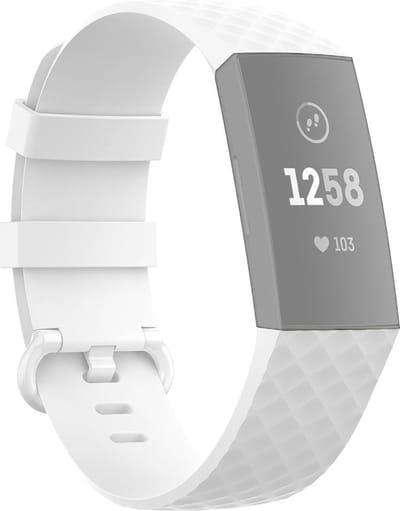 By Qubix - Compatible Fitbit bandje - geschikt voor Fitbit Charge 3 - Fitbit Charge 4 siliconen diamant pattern bandje - Maat: Large - Wit - Horlogeband - smartwatchbandje
