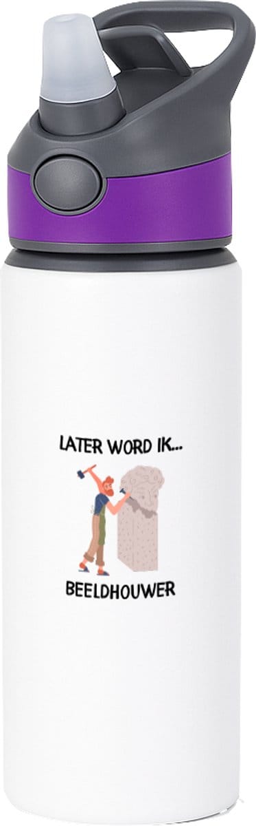 Hacebo® - Later word ik beeldhouwer waterfles met rietje paars - Kunst - Beeldhouwers - Kunstenaar - sculptuurmaker - water fles - 650ML