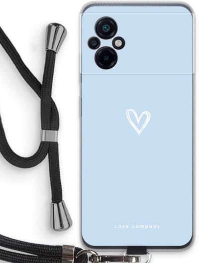Case Company® - Hoesje met koord geschikt voor Xiaomi Poco M5 hoesje met Koord - Klein Hart Blauw - Telefoonhoesje met Zwart Koord - Bescherming aan alle Kanten en Over de Schermrand