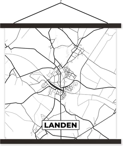 Posterhanger incl. Poster 60x60 cm - Schoolplaat - België – Landen – Stadskaart – Kaart – Zwart Wit – Plattegrond - Textielposter - Zwarte latten - Stadskaart