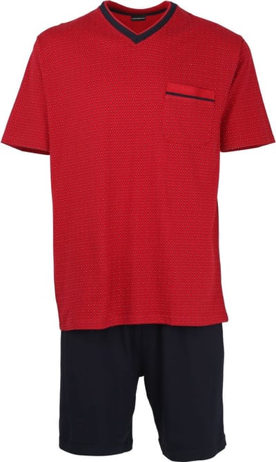 Gotzburg heren shortama - V-hals - rood met blauw en wit dessin