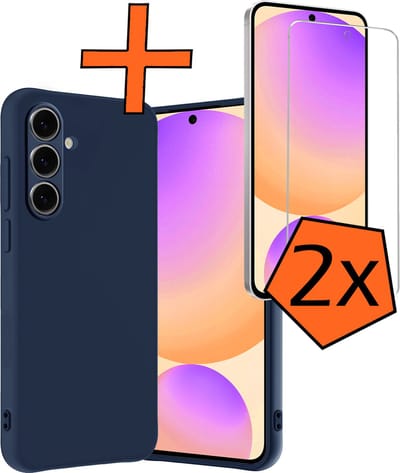 Hoes - Met 2x Screenprotector - Geschikt voor Samsung Galaxy S24 FE - Sterk & Shockproof - Back Cover - Siliconen Case - Telefoon Hoes - Donkerblauw