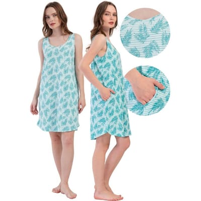 Chemise de nuit Vienetta Coton à bretelles L à fleurs Confortable Agréable white