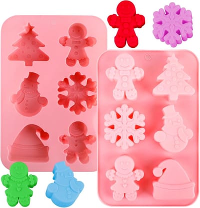 Bakken- kerst- bakken spullen- Kerst siliconen cakevorm - Kerstmis - Chocolade - Sneeuwvlok siliconen vorm - Peperkoekman vakantie - Kerstboom hoed - Sneeuwpop bakvorm - Voor gelei - IJsblokjes - Zeep - Kaars - Herbruikbaar (25,5 * 16,5)