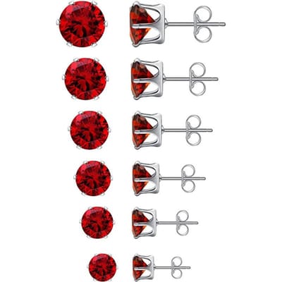 Aramat Jewels | Oorbellen | RVS Zirkonia oorbellen rood - rond | Zilverkleur / 8mm | | | Staal | Kinderen, Volwassenen | Verkleurd niet