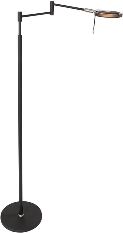 Vloerlamp Turound 3082ZW Zwart - Modern, Draaibaar en Kantelbaar, Uitschuifbaar, Hoogte van 100-140cm, Materialen: Glas en Metaal - Steinhauer Exclusive