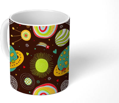 Mok - Koffiemok - Patronen - Ruimte - Planeten - Jongens - Kinderen - Kids - Mokken - 350 ML - Beker - Koffiemokken - Theemok