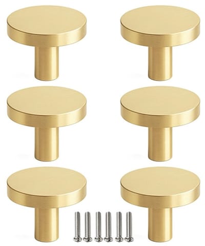 6 X MSQDESIGN Kastknoppen Goud (Metaal) - Gouden Deurknopjes - Meubelknoppen Goud voor keuken , kast en deurjes - Deurknopjes Goud rond - Handgreep - Moderne Meubelknop Goud - Goude Deurknopjes - Deurknoppen Goud - Ladeknoppen voor deurtjes
