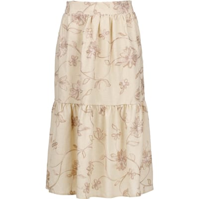 Ecru geborduurde midi-rok met bloemen