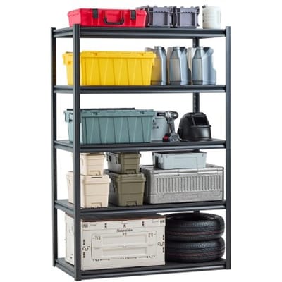 VEVOR Garage-stellingkast, 1361 kg, boutloze stelling, kelderstelling, verstelbare metalen opbergkast, 5 niveaus, 609,6 x 1219,2 x 1828,8 mm, opbergkast, voor keuken, werkplaats, kelder, magazijn, zwart