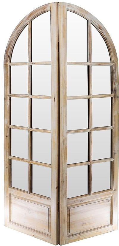 Vente-unique Kamerscherm-spiegel van gepatineerd grenen - 2 luiken - L96 x H180 cm - Naturel - KEDIRI