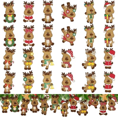 Houten kerstpendanten 24 stuks - elandvorm - met ophanggaatje - voor kerstboomdecoratie - ShopVlot
