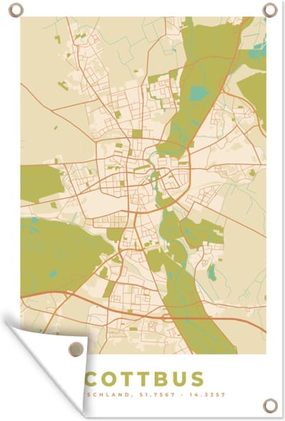 Muurdecoratie Plattegrond - Cottbus - Vintage - Kaart - Stadskaart - 120x180 cm - Tuinposter - Tuindoek
