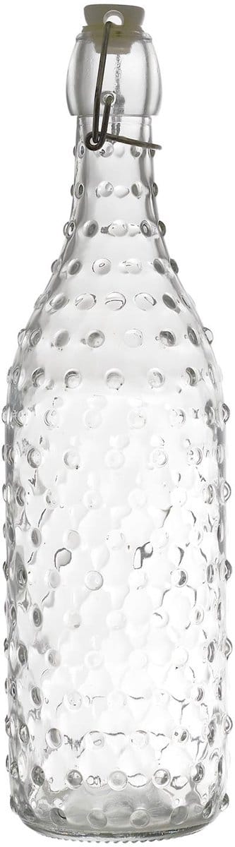 Glazen Beugelfles 1L – Herbruikbare Waterfles van Transparant Glas met Bubbelpatroon – Met Beugelsluiting – Fles voor Water, Limonade & Sap – BPA-vrij