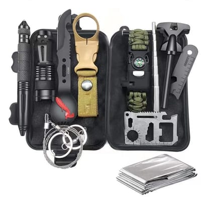 WiseGoods Premium 12-Delige Survival Kit - Outdoor Noodpakket - Camping Set Overleving Met Opbergcase - Survivallen - Kamperen