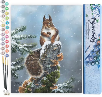 Figured'Art Schilderen op Nummer Volwassenen canvas Neergestreken eekhoorn - Handwerk acrylverf Kit DIY Compleet - 40x50cm zonder frame