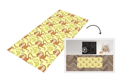 Keukenloper - Loper keuken - Patroon - Aap - Banaan - 120x50 cm - Keukenloper vinyl