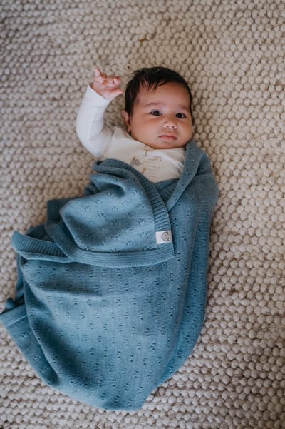 Merino wol wiegdeken - Merino wol omslagdeken - Merinowol babydeken - Pure Baby Love - 80x100cm – turquoise
