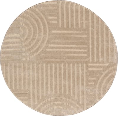 Modern Laagpolig Vloerkleed in Boho Stijl – Ø 160 cm – Beige – Premium Woonkamer Tapijt – Japans Design met Duurzame Jute onderkant