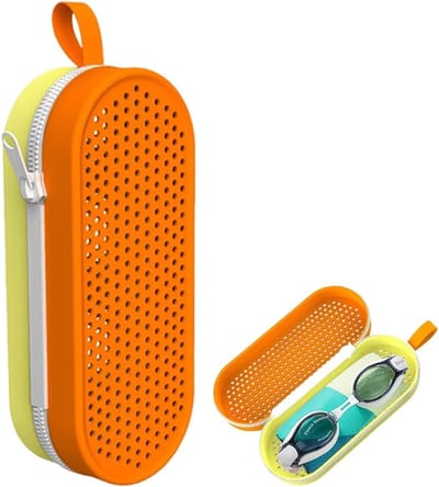 Zwembrilhoes - Beschermhoes met afvoergaten - Draagbare zwembrilhoes - Zacht, ademend siliconenmateriaal - Zwemaccessoire voor kinderen en volwassenen - Unisex - Perfect cadeau voor zwemmers (geel en oranje)
