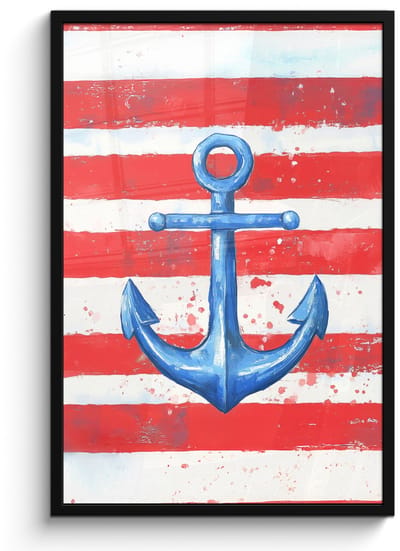 Poster in lijst - Fotolijst 60x90 cm - Posters - Anker - Verfspatten - Rood - Blauw - Posterlijst zwart - Decoratie - Wanddecoratie woonkamer - Muurdecoratie slaapkamer