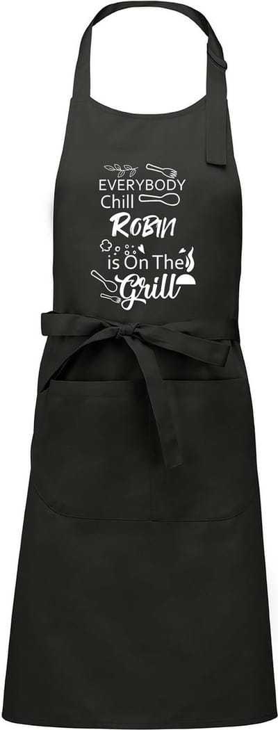 Keukenschort - Barbecue schort - Chique grijs - Everybody Chill (naam) is on the grill - met voornaam naar keuze - 76 x 90 cm - Verjaardags cadeau - BBQ
