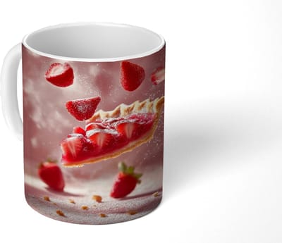 Mok - Koffiemok - Aardbei - Taart- Eten - Roze - Mokken - 350 ML - Beker - Koffiemokken - Theemok