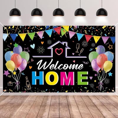 Welkom Thuis Banner - Grote Achtergrond Decoratie - Feestelijke Verwelkoming - Herbruikbare Stof met Touw - 185x110 cm