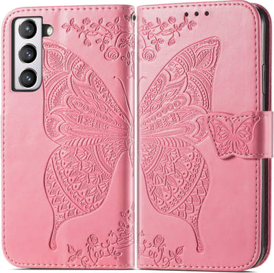 Bookcase geschikt voor Samsung Galaxy S21 FE - Roze - Vlinder - Portemonnee Hoesje