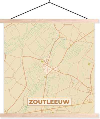Posterhanger incl. Poster 40x40 cm - Schoolplaat - Zoutleeuw - België - Plattegrond - Stadskaart - Kaart - Textielposter - Blanke latten - Stadskaart