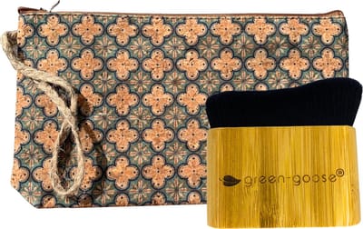 green-goose® Bamboe Foundation Kwast - Met Gratis Kurk Make-up Tasje - Make up Borstel - Powder Brush - Make-up Kwast | Concealer