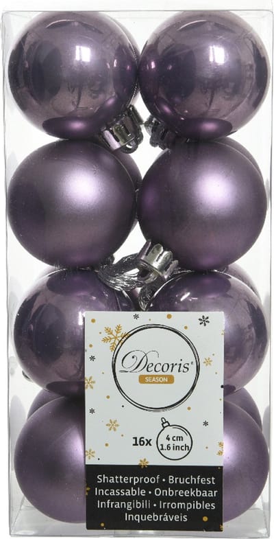 Decoris kleine kerstballen - 16x st - lila paars - 4 cm - kunststof - kerstversiering