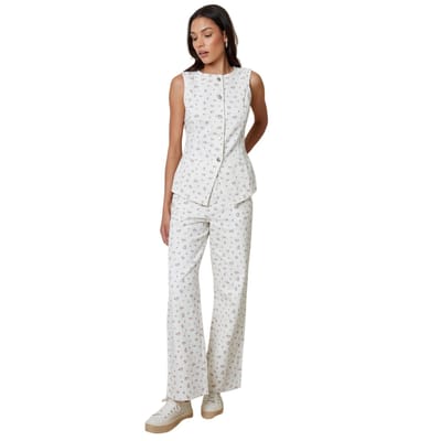 Threadbare Dames/Dames gebloemd patroon mouwloze vest top (Witte afdrukken)