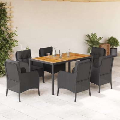 vidaXL - 7-delige - Tuinset - met - kussens - poly - rattan - zwart