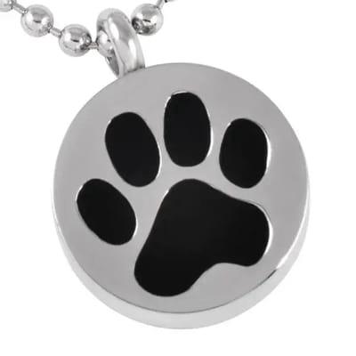 Aramat Jewels | Gedenkhangers | Ashanger Huisdier RVS – Gedenksieraad Dier Zilverkleurig & Zwart | Rond-zwarte pootafdruk-2.5x2mm | |10mm | Staal | Volwassenen | Verkleurd niet