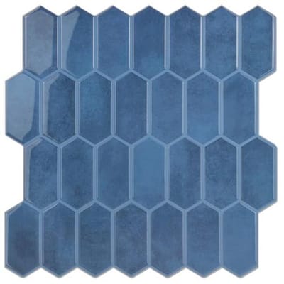 WalDecoo Lange zeshoekige tegels voor keuken, dikkere pel-en-plak wandtegels, 10 vellen 3D zelfklevende wandtegels, blauw 30 x 30 cm tegelstickers voor keuken en badkamer.