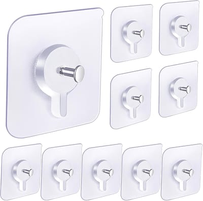 Plakspijker Set - 10 Stuks - Klevende Spijker - Zelfklevende Haakjes - Plak Schroef - Plakhaakjes - Ophangsysteem Zonder Boren - Zelfklevende spijkers - Klevende schroef Ophangen zonder boren - Transparant