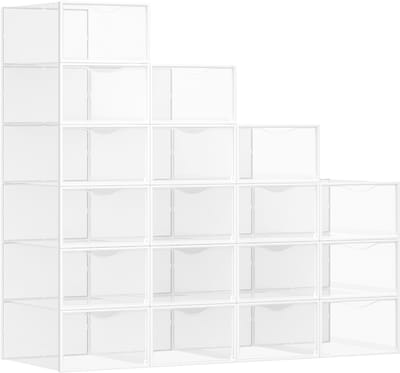 SONGMICS - Schoenendoos - Schoenendozen Organizer van Kunststof - Met Deurtje - Set van 18 Stuks