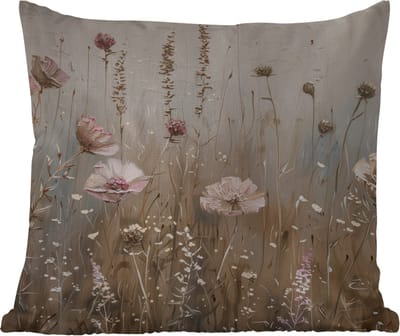 Sierkussen Buiten - Bloemen - Roze - Modern - Beige - 60x60 cm - Weerbestendig