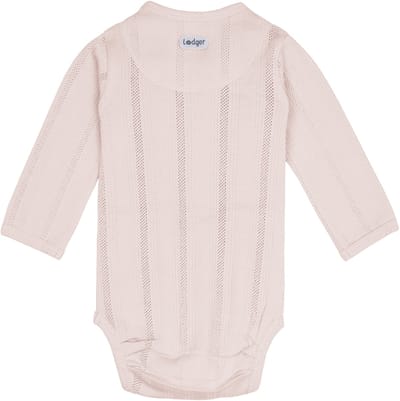 Lodger Romper met lange mouwen - Pointelle - Roze - Maat 50 - bio katoen - Overslag romper