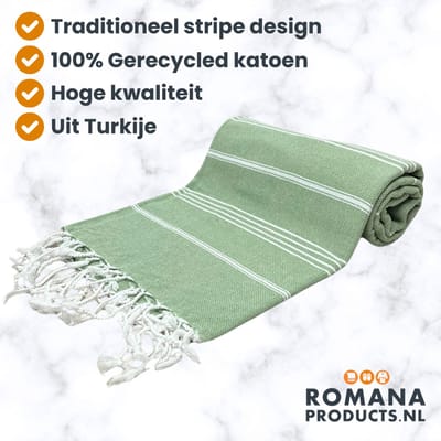 Romana Products Stripe Hamamdoek - Baddoek - Strandlaken - Saunalaken - 100cm x 180cm - Licht Olijf Groen