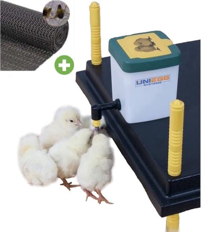 UniEgg® Warmteplaat 25 x 25 CM + Drinkfles 0,5 L + Voerbakje + antispreidpoten matje - Voor pluimvee kuikens