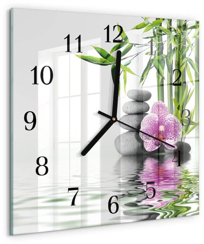 Tulup Wandklok - Orchideeënstenen Wandklok Glas Decoratie - 30x30 cm - Veelkleurig Gekleurde Glazen Klok - Zwarte Handen - Vierkante Wandklok - Moderne Wandklok Glas - Wandklok Glas Decoratie